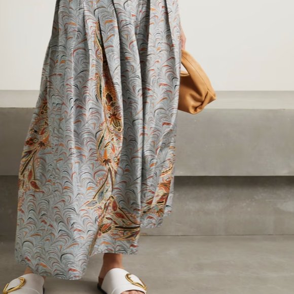 ULLA JOHNSON Pleated Printed Taffeta And Mouline Ribbed-knit Skirt In Chalcedony - Picture 8 of 9